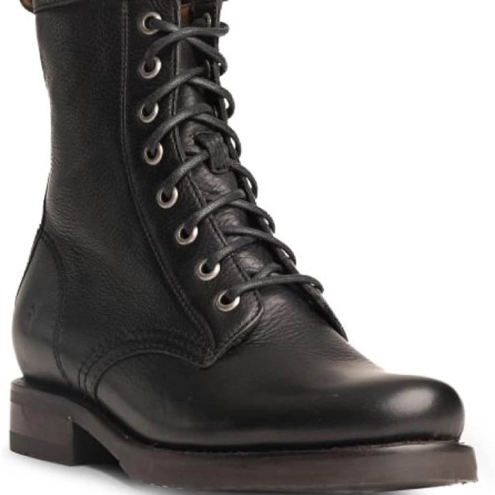 Frye Veronica Black Leather Combat Boots